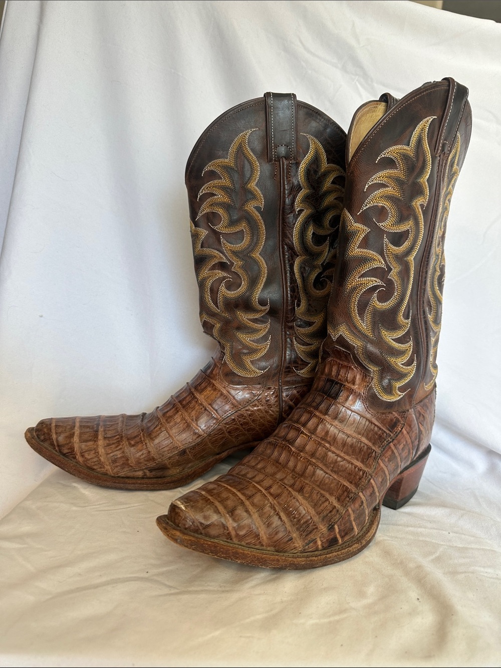 Justin Boots Brown Exotic Leather Cowboy Boots. Men’s size 10 width D.